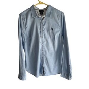 US Polo Assn. Men Large Slim Fit Blue Button Down Shirt Business Casual Preppy